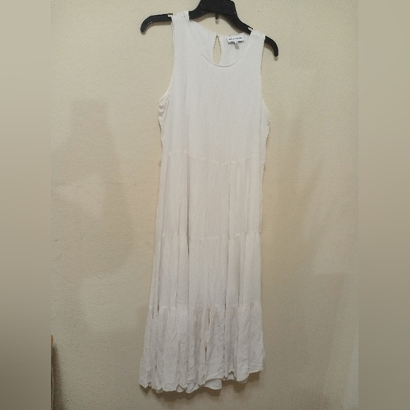 Gibson Latimer White Pleated Maxi Dress Scoop Neck - Picture 12 of 14